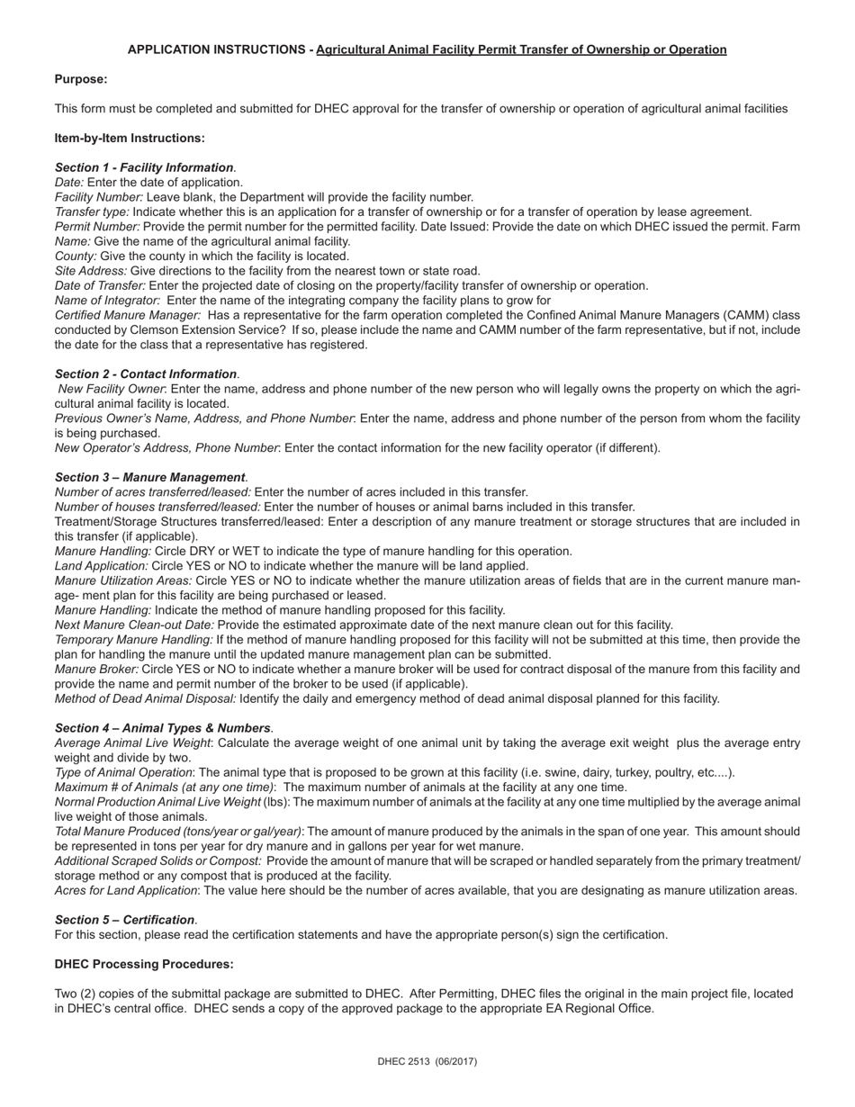DHEC Form 2513 Standard Application Form for Agricultural Permit Transfer of Ownership or Operation - South Carolina, Page 3