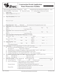 DHEC Form 1970 Construction Permit Application - Water/Wastewater Facilities - South Carolina