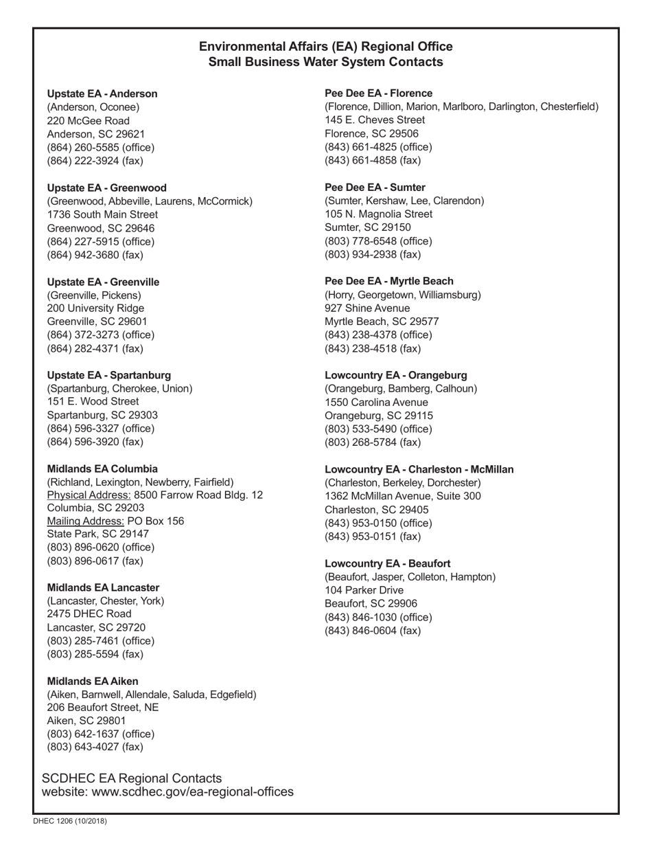 DHEC Form 1206 Small Business Water System Construction Permit Application - South Carolina, Page 4