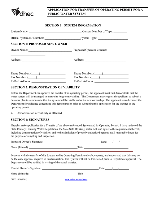 DHEC Form 1329  Printable Pdf