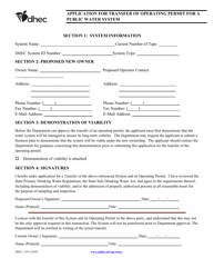 DHEC Form 1329 Application for Transfer of Operating Permit for a Public Water System - South Carolina