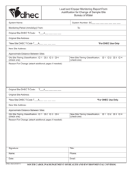 DHEC Form 3023 Lead and Copper Monitoring Report Form - Justification for Change of Sample Site - South Carolina