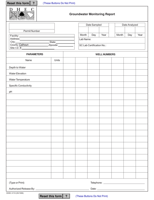 DHEC Form 2110  Printable Pdf