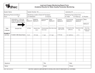 DHEC Form 3025 Lead and Copper Monitoring Report Form - Analytical Results for Water Quality Parameter Monitoring - South Carolina