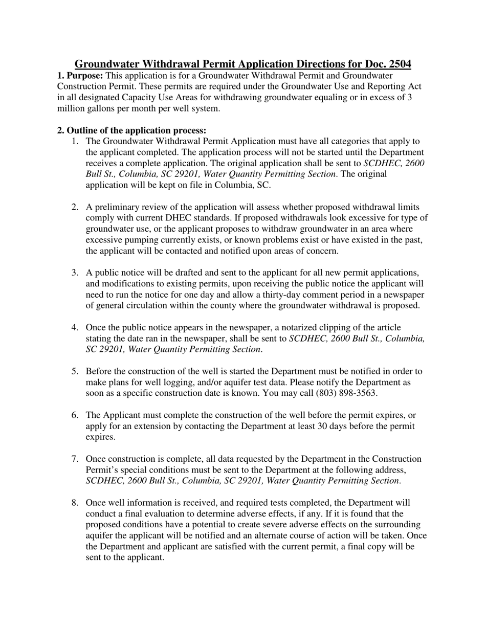 DHEC Form 2504 Groundwater Withdrawal Permit Application - South Carolina, Page 6