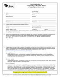 DHEC Form 2065 Permit Application for Construction in Navigable Waters - South Carolina