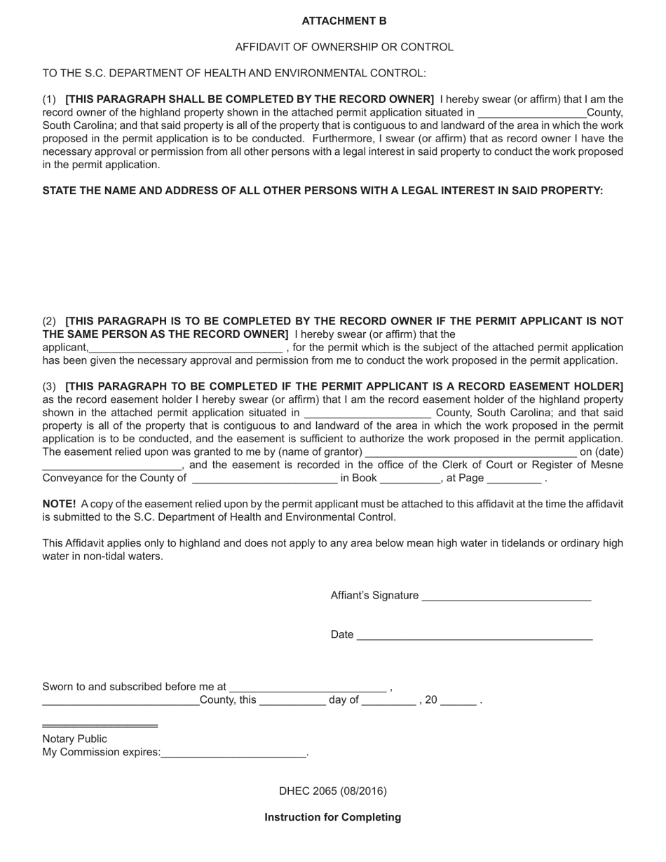 DHEC Form 2065 Permit Application for Construction in Navigable Waters - South Carolina, Page 4