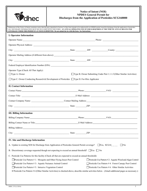DHEC Form 2732  Printable Pdf