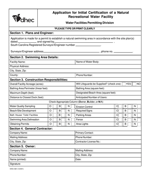 DHEC Form 3821  Printable Pdf