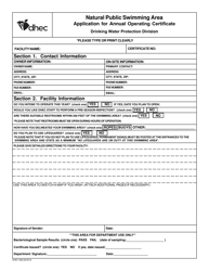 DHEC Form 1926 Natural Recreational Facility Application for Annual Permit to Operate - South Carolina