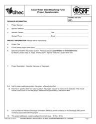 Document preview: DHEC Form 3561 Clean Water State Revolving Fund Project Questionnaire - South Carolina