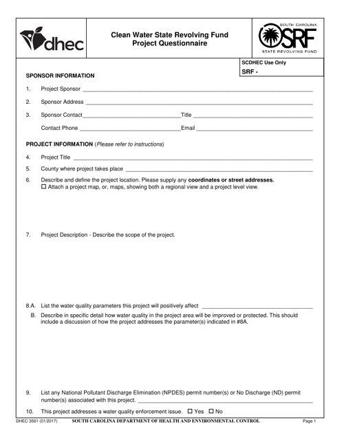 DHEC Form 3561  Printable Pdf