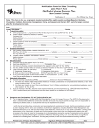 Document preview: DHEC Form 2628 Notification Form for Sites Disturbing Less Than 1-acre (Not Part of a Larger Common Plan, Non-coastal County) - South Carolina