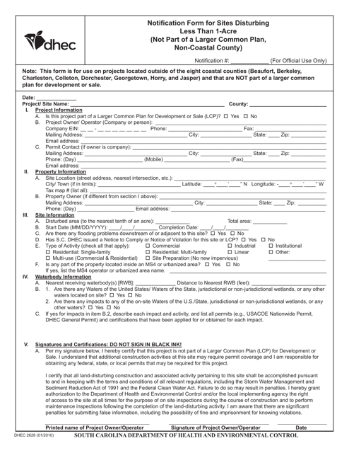DHEC Form 2628  Printable Pdf