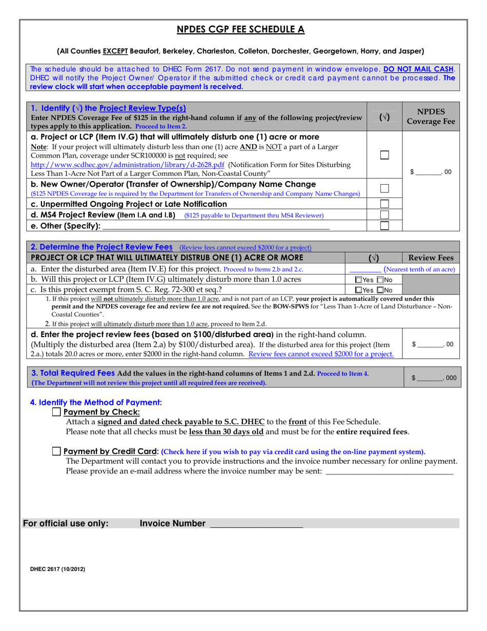 DHEC Form 2617 Notice of Intent (Noi) for Coverage(S) of Primary Permittees Under South Carolina Npdes General Permit for Stormwater Discharges From Construction Activities Scr100000 - South Carolina, Page 4