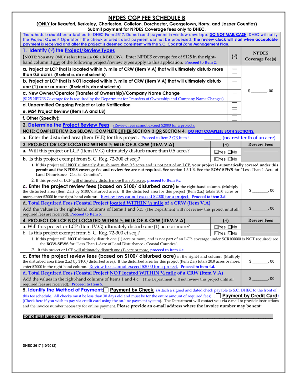 DHEC Form 2617 Notice of Intent (Noi) for Coverage(S) of Primary Permittees Under South Carolina Npdes General Permit for Stormwater Discharges From Construction Activities Scr100000 - South Carolina, Page 5