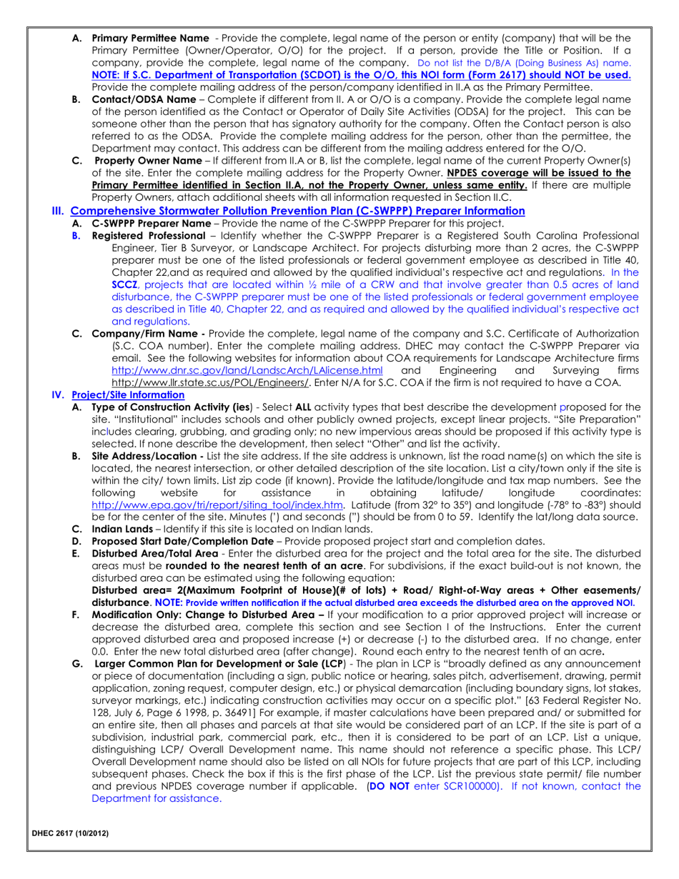 DHEC Form 2617 - Fill Out, Sign Online and Download Fillable PDF, South ...