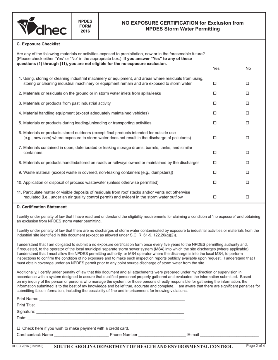 DHEC Form 2616 - Fill Out, Sign Online and Download Fillable PDF, South ...