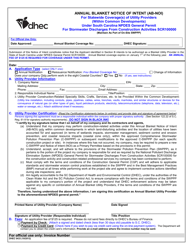 DHEC Form 0433 Annual Blanket Notice of Intent (AB-Noi) for Statewide Coverage(S) of Utility Providers (Within Common Developments) Under South Carolina Npdes General Permit for Stormwater Discharges From Construction Activities Scr100000 - South Carolina