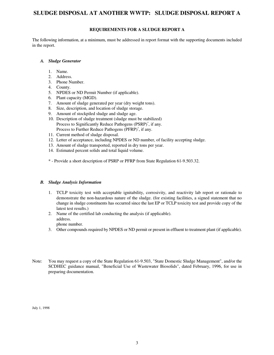 Sludge Disposal Supplement for Npdes and Nd Permit Applications - South Carolina, Page 3