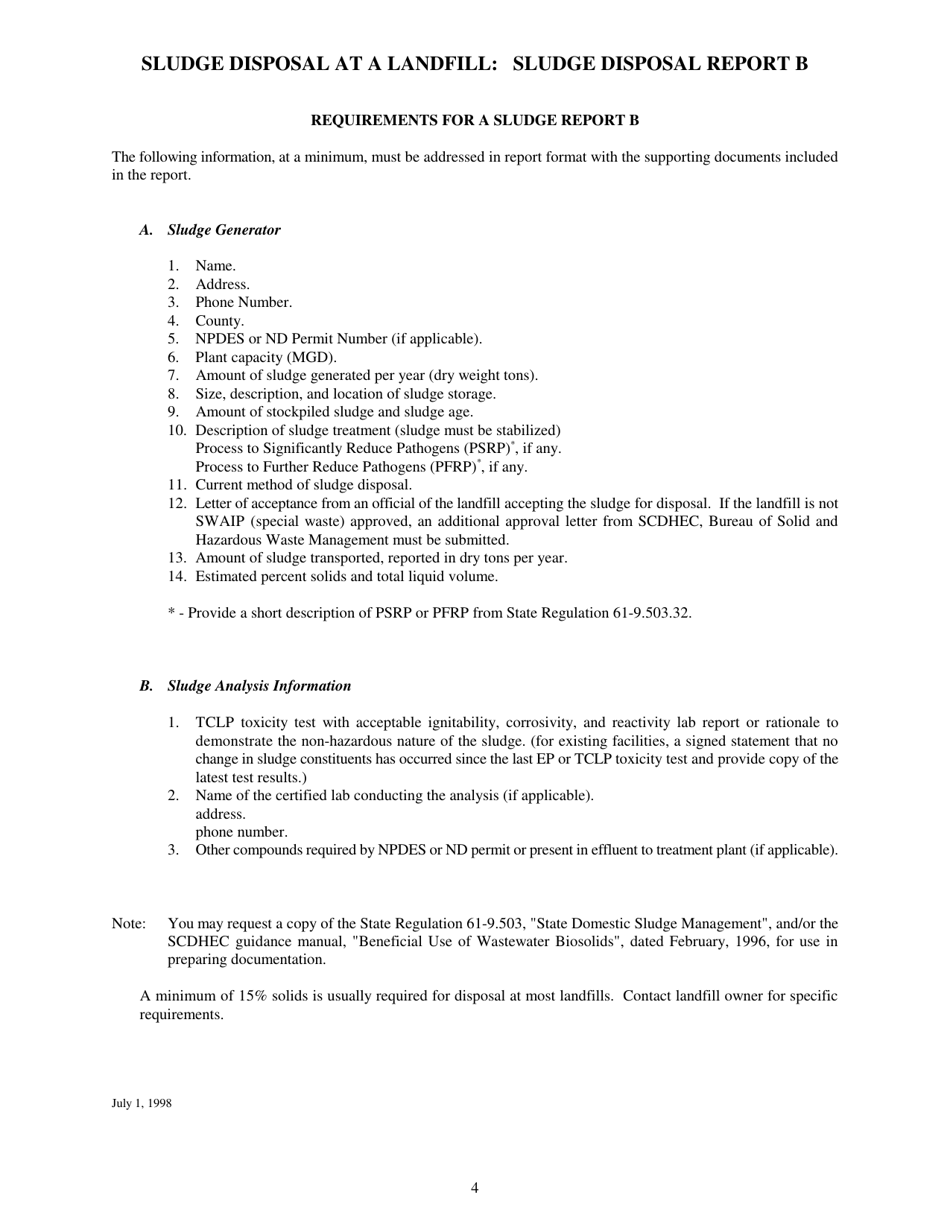 Sludge Disposal Supplement for Npdes and Nd Permit Applications - South Carolina, Page 4