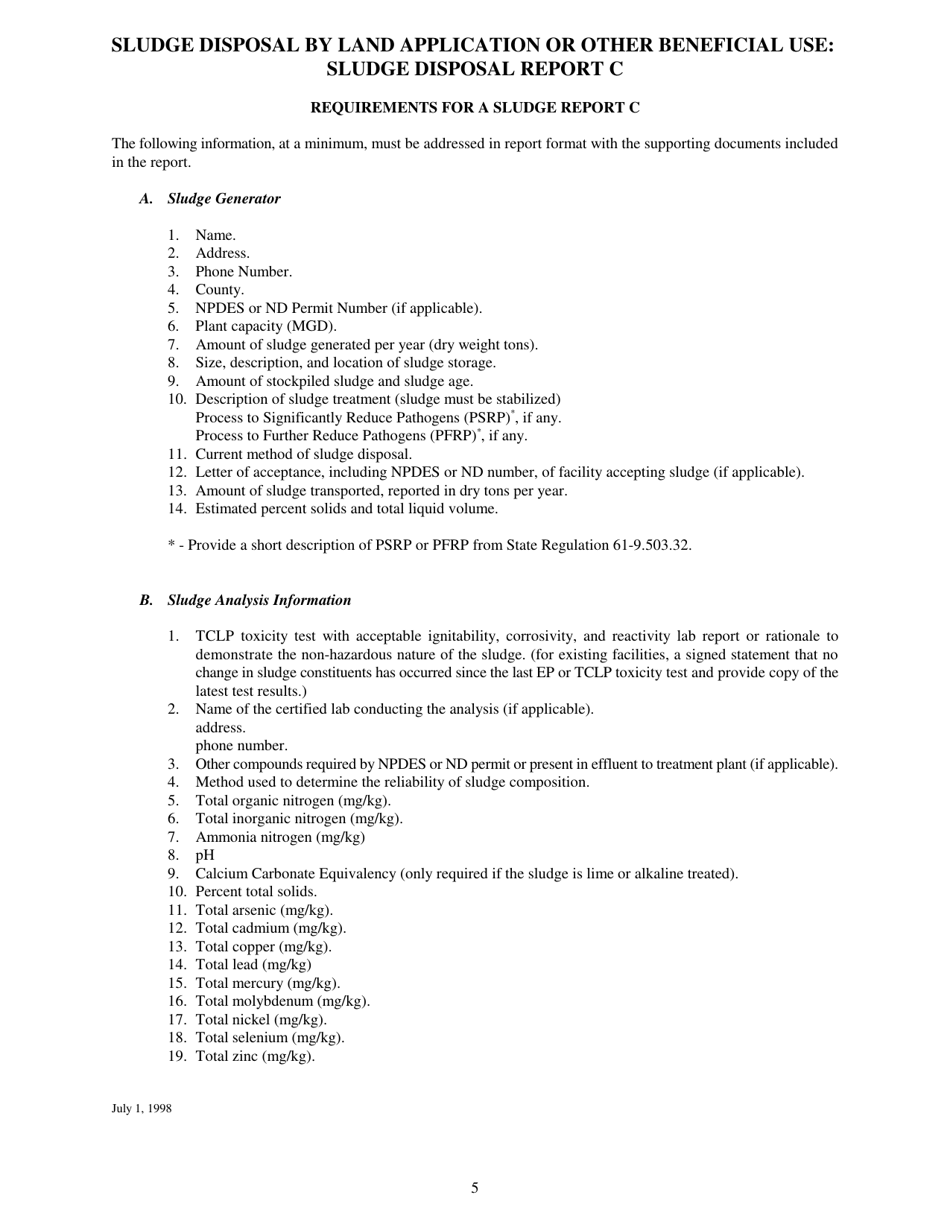 Sludge Disposal Supplement for Npdes and Nd Permit Applications - South Carolina, Page 5