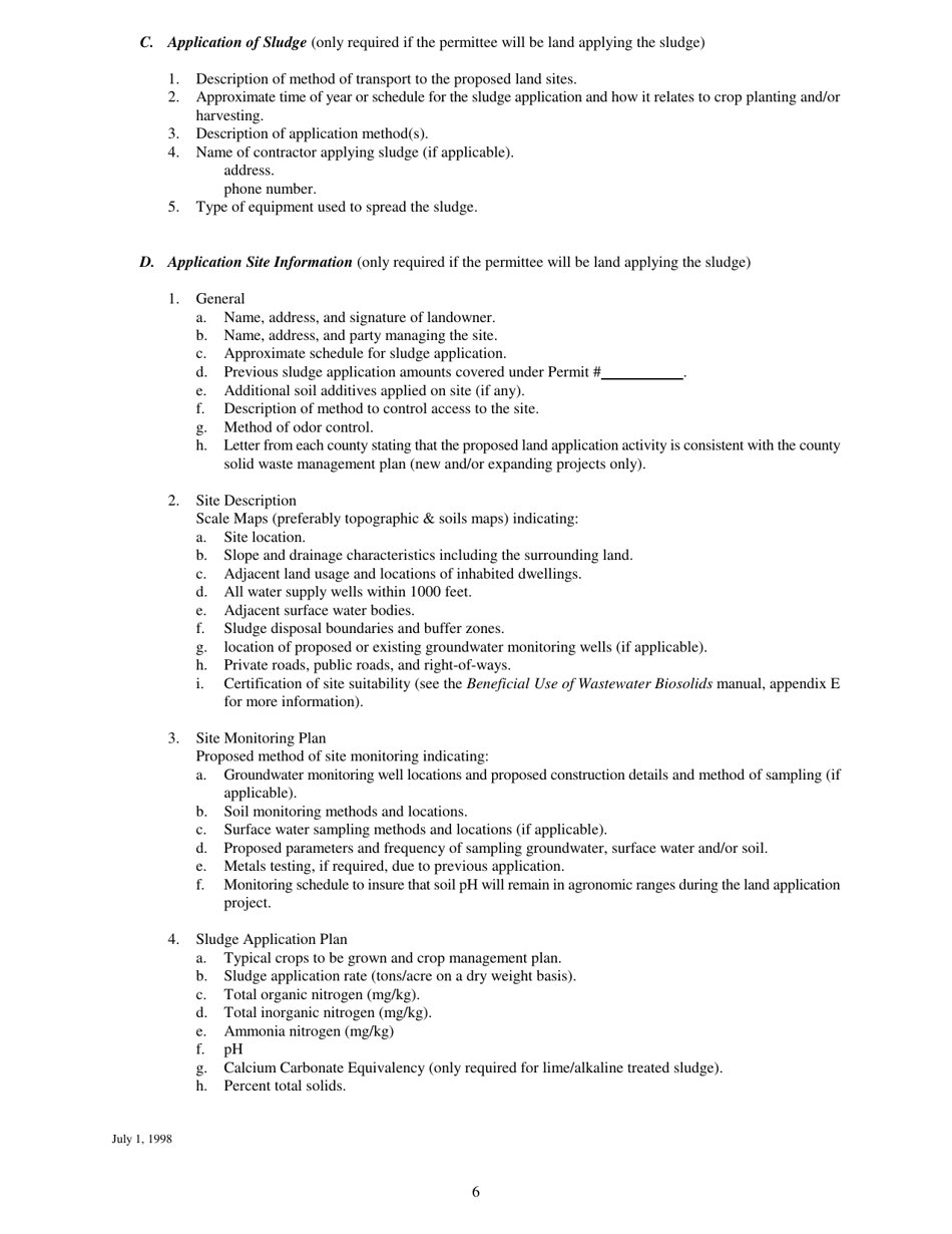Sludge Disposal Supplement for Npdes and Nd Permit Applications - South Carolina, Page 6