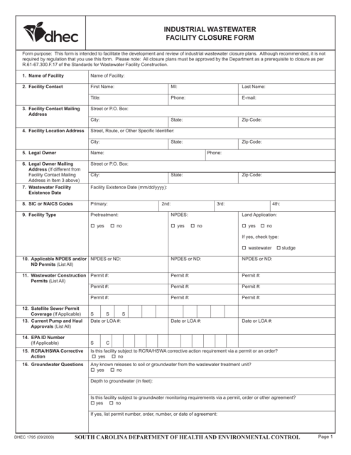 DHEC Form 1795 - Fill Out, Sign Online and Download Fillable PDF, South ...