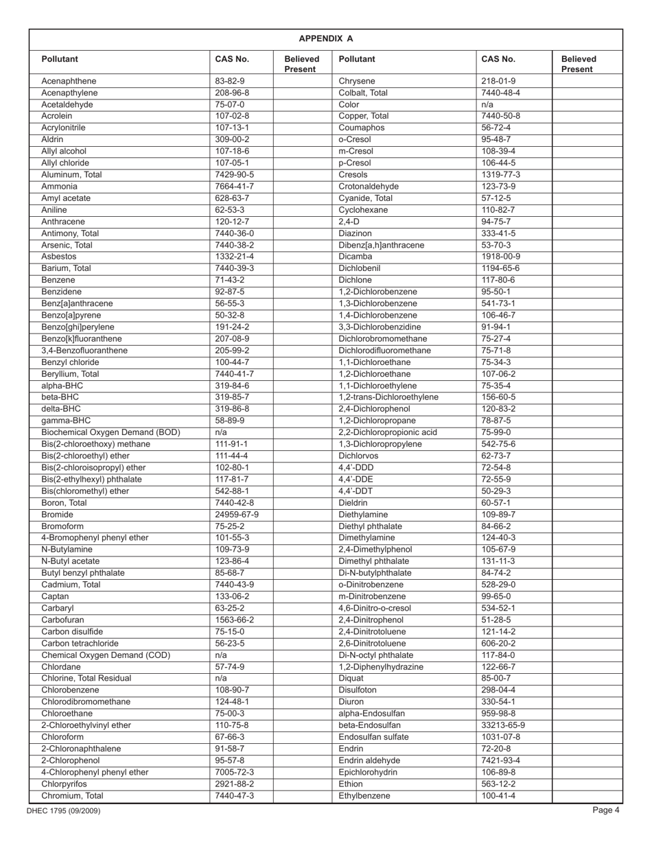 DHEC Form 1795 Industrial Wastewater Facility Closure Form - South Carolina, Page 4
