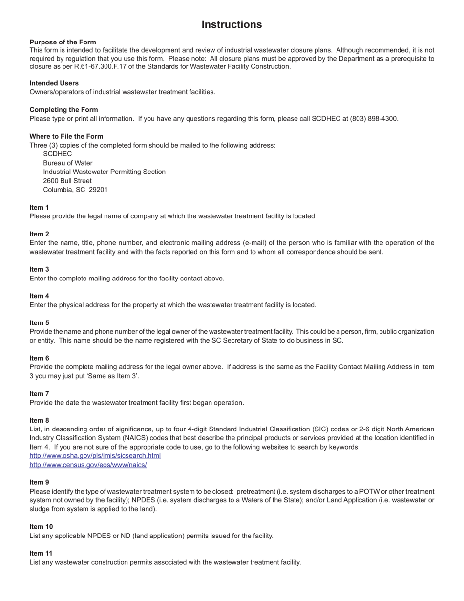 DHEC Form 1795 Industrial Wastewater Facility Closure Form - South Carolina, Page 6