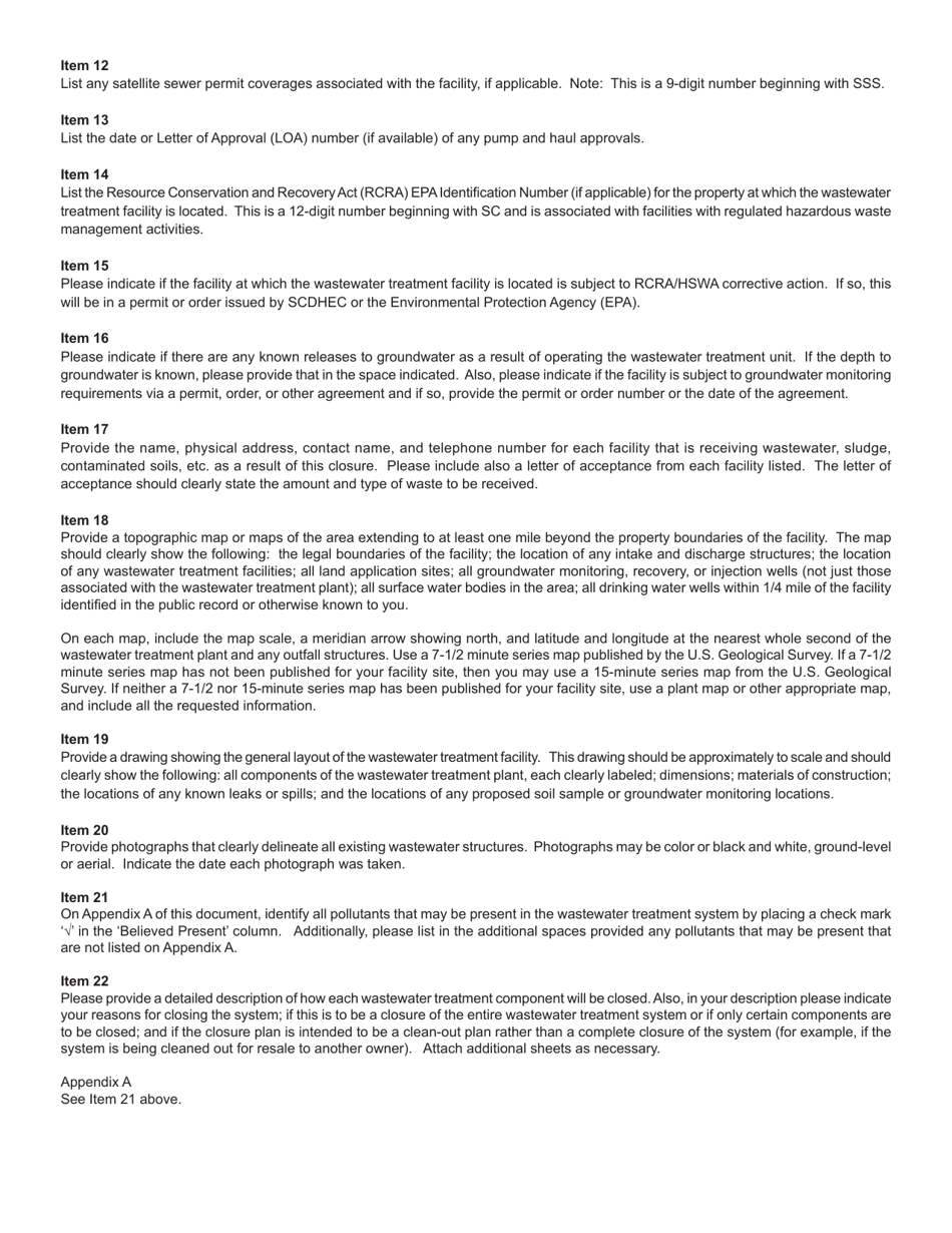 DHEC Form 1795 Industrial Wastewater Facility Closure Form - South Carolina, Page 7