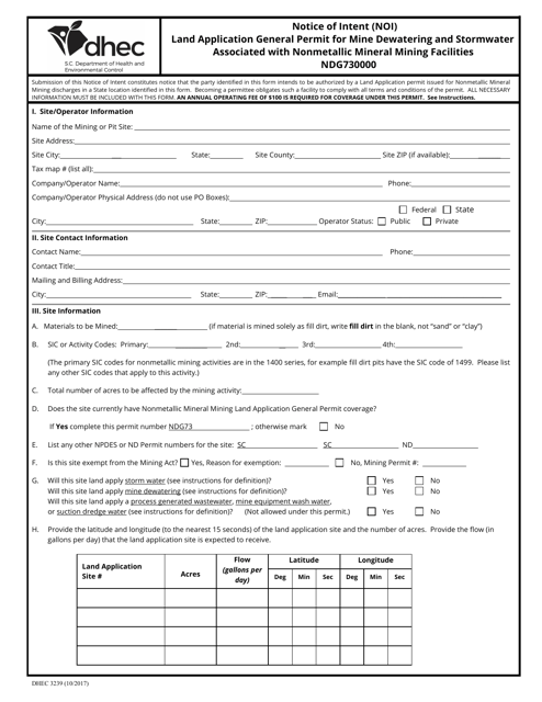 DHEC Form 3239  Printable Pdf