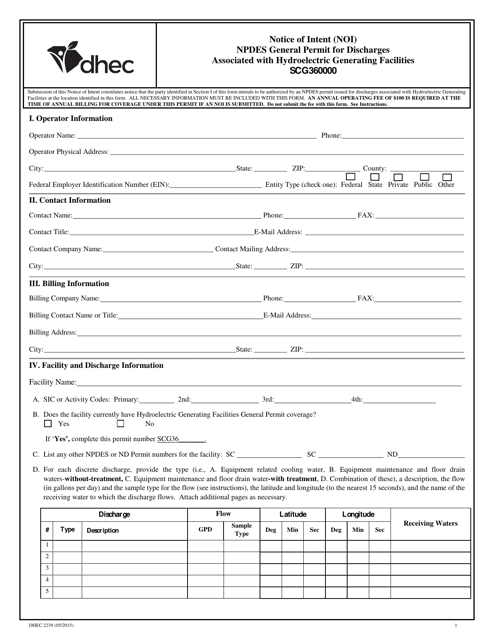DHEC Form 2239  Printable Pdf