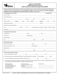 Document preview: DHEC Form 2624 Notice of Intent (Noi) - Npdes General Permit for Bulk Petroleum Facility Discharges Scg340000 - South Carolina