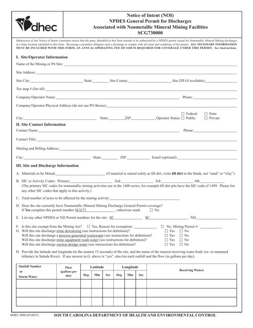 DHEC Form 3559  Printable Pdf