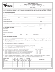 DHEC Form 3559 Notice of Intent (Noi) - Npdes General Permit for Discharges Associated With Nonmetallic Mineral Mining Facilities Scg730000 - South Carolina