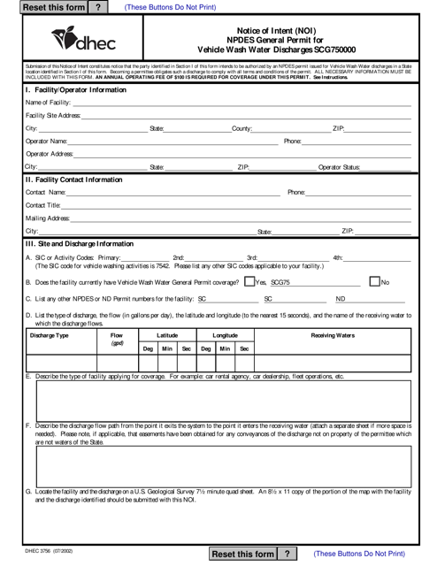 DHEC Form 3756  Printable Pdf