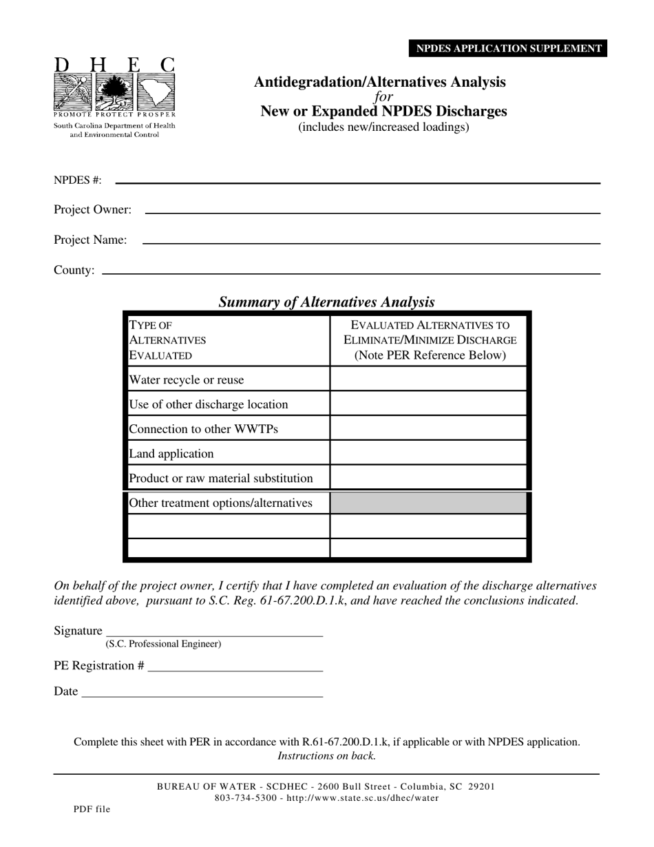 Antidegradation / Alternatives Analysis for New or Expanded Npdes Discharges - South Carolina, Page 1