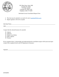 Document preview: Individual License Cancellation Request Form - South Carolina