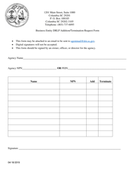 Document preview: Business Entity Drlp Addition/Termination Request Form - South Carolina