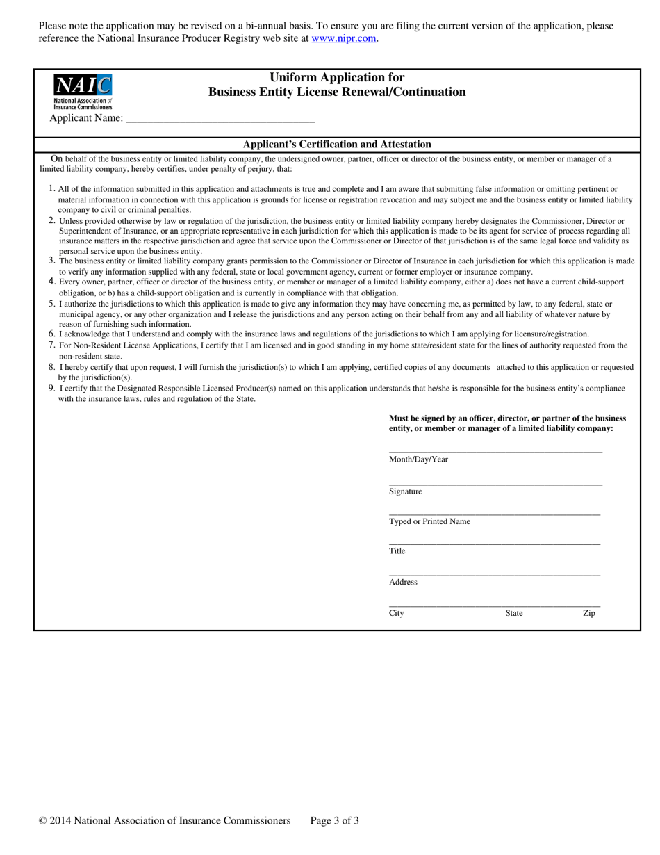 Uniform Application for Business Entity License Renewal / Continuation, Page 3