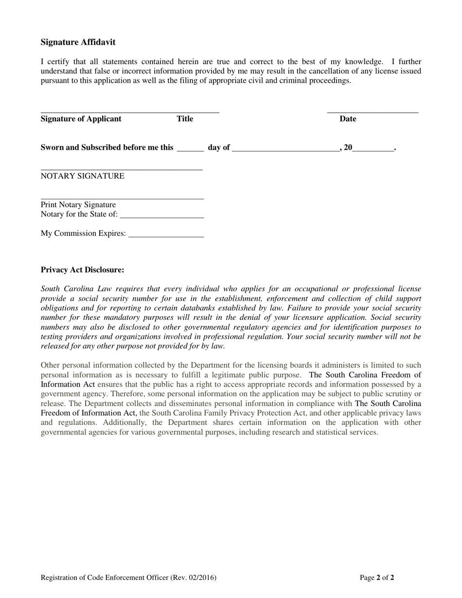 Application for Registration of Code Enforcement Officer - South Carolina, Page 4