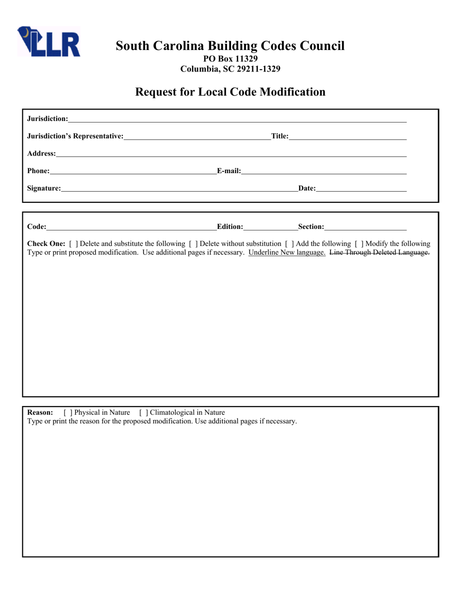 Request for Local Code Modification - South Carolina, Page 1
