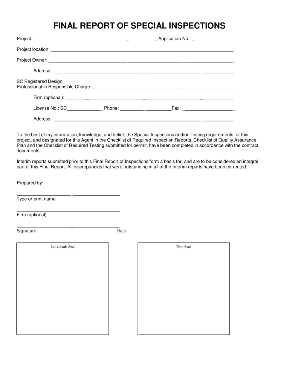 Statement of Special Inspections - South Carolina, Page 7