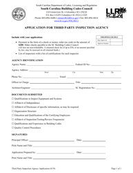 Document preview: Application for Third Party Inspection Agency - South Carolina