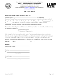 Document preview: License Bond Form - South Carolina