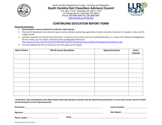 Document preview: Continuing Education Report Form - South Carolina