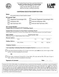 Document preview: Continuing Education Exemption Form - South Carolina