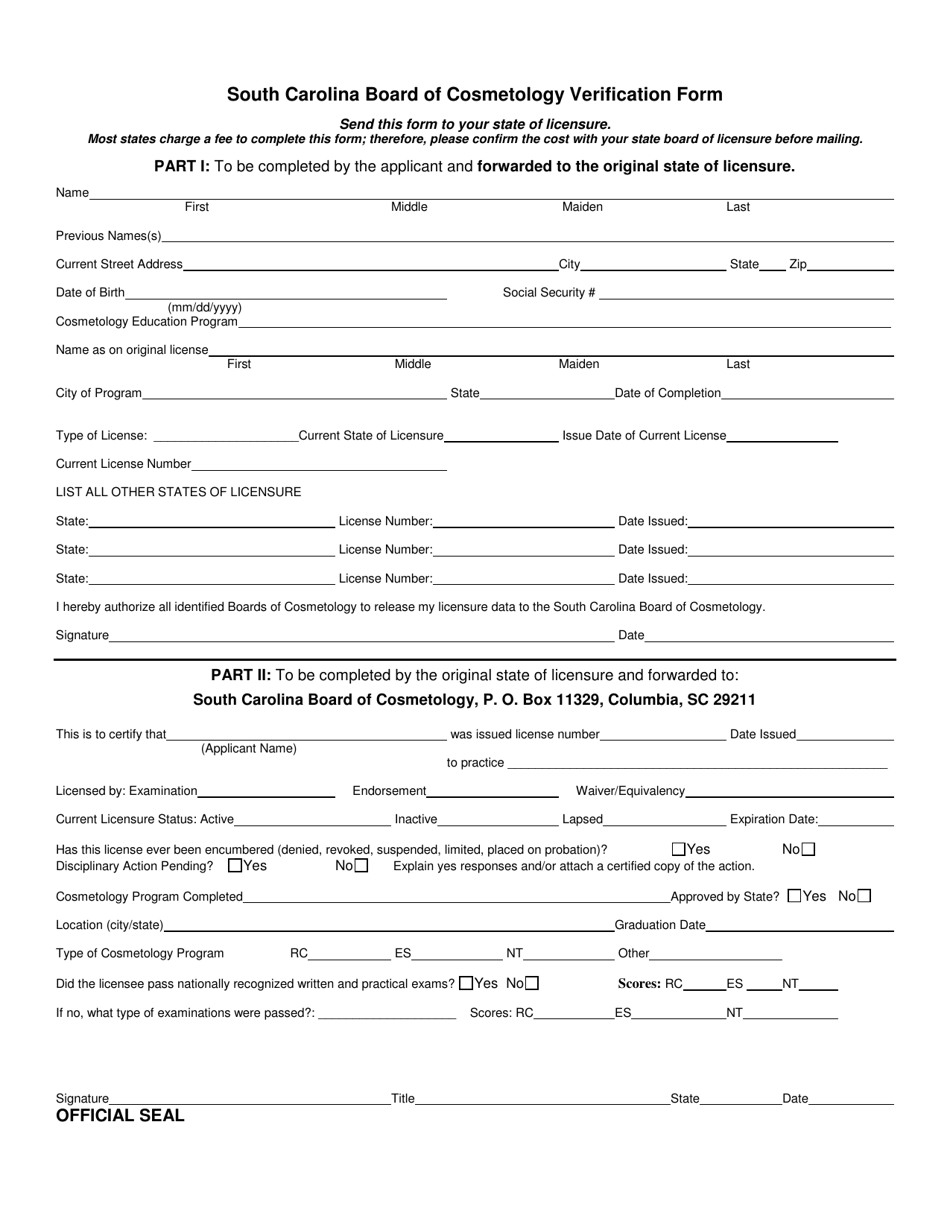 Cosmetology Endorsement Application - South Carolina, Page 4