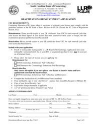 Document preview: Reactivation/Reinstatement Application - South Carolina